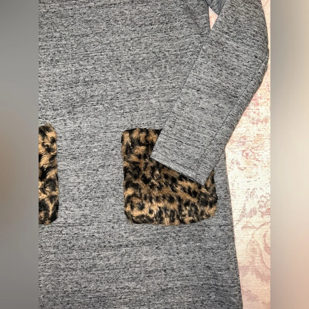 J.Crew Crewcuts Gray Knit Dress with Faux Fur Leopard Pockets (Size L) - Picture 2 of 4